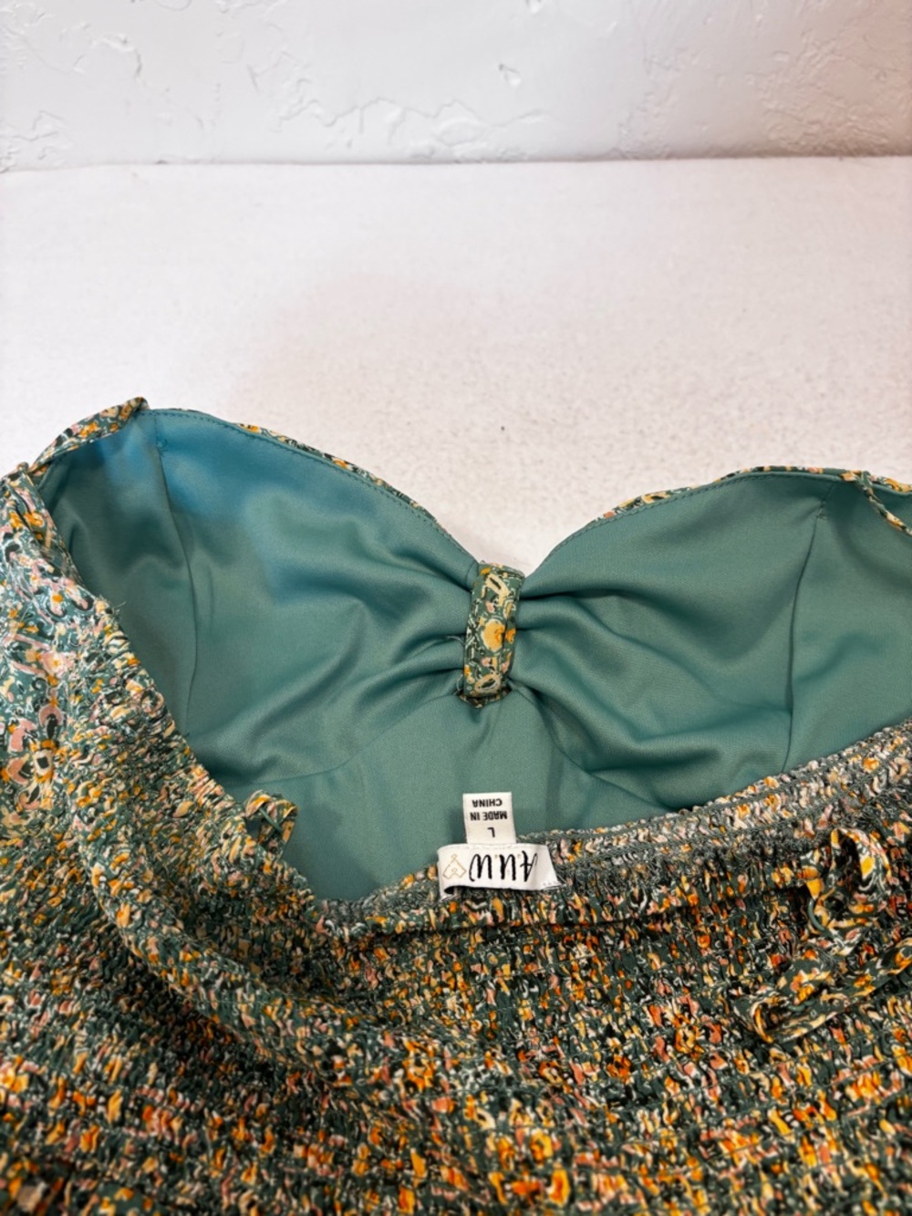 AWW Floral Wide Leg Jumpsuit Smocked Back Pockets Boho Green L - Picture 6 of 12